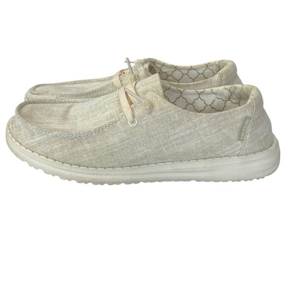 Hey Dude Women's WENDY Sparkling Gold Cream slip on casual Sneakers size 7 - Picture 1 of 7